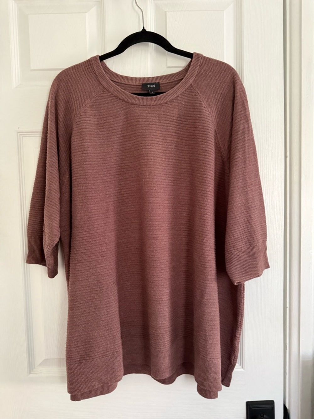 Zizzi Dusty Rose Ribbed Crew Neck Sweater with 3/4 Sleeves - Fits Like 3X